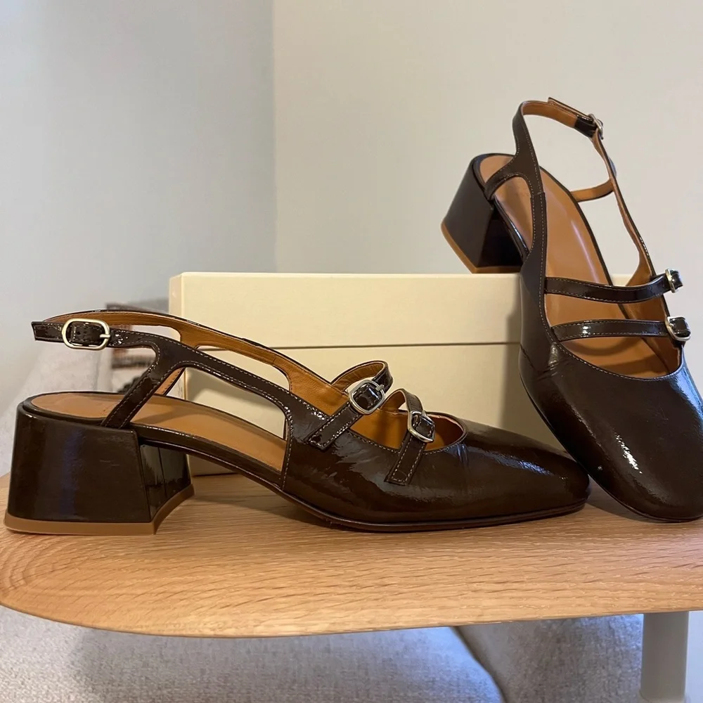 Sezane Paula Babies in Patent Khaki - Picture 3 of 8